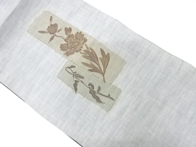 JAPANESE KIMONO / ANTIQUE FUKURO OBI / COTTON / TSUMUGI / FLOWER